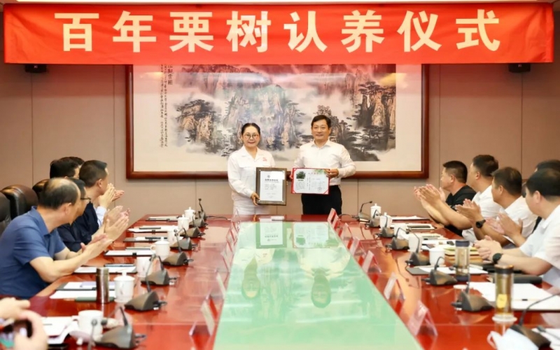 遵化市委书记杨绍华向众博(中国)集团董事会主席张荣华颁发古树认养荣誉证书